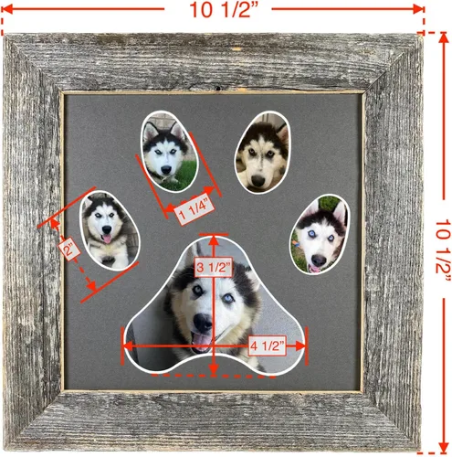 Miniatura 5 de BARNWOODUSA - Marco de collage de huellas de perro o gato, marco de fotos de 5 aperturas para mascotas, conmemoración del viaje de la mascota, gris