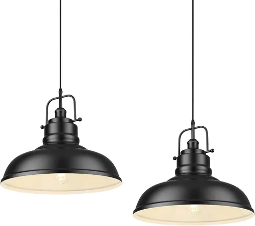Miniatura 10 de zeyu Lámpara colgante industrial de 1 luz, lámpara colgante de 11 pulgadas para isla de cocina, pantalla de cúpula de metal en acabado negro mate