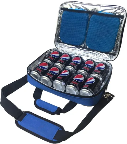 Miniatura 11 de Red Suricata Hielera delgada aislada, ultrafina, plana, pequeña bolsa de almuerzo para 10 latas de bebidas, 2 paquetes de hielo reutilizables Negro