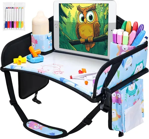 Miniatura 17 de 2 piezas Bandeja de viaje para niños, bandeja para asiento de coche para niños Viaje, Esenciales de viaje en carretera para niños con kit de dibujo