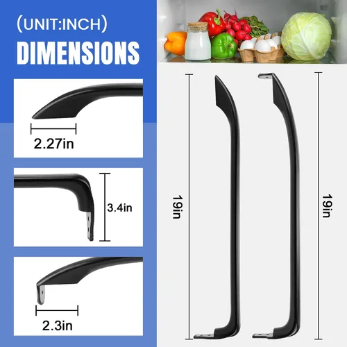 Miniatura 2 de AMI PARTS WR12X22183 Manija de puerta de refrigerador (negro) Sustituye WR12X11008 WR12X11009 WR12X20142 3290412 AP5948588 PS9494525 EAP9494525
