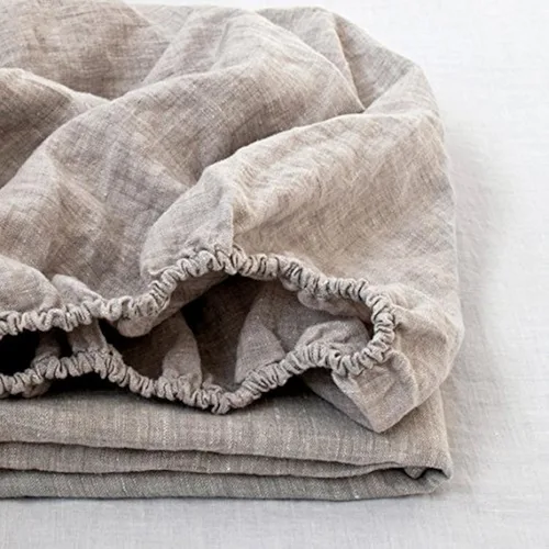 Miniatura 17 de Simple&Opulence Sábana bajera ajustable 100% lino (1 pieza), funda de colchón, lino belga natural, tamaño matrimonial, bolsillo profundo de 14 Gris