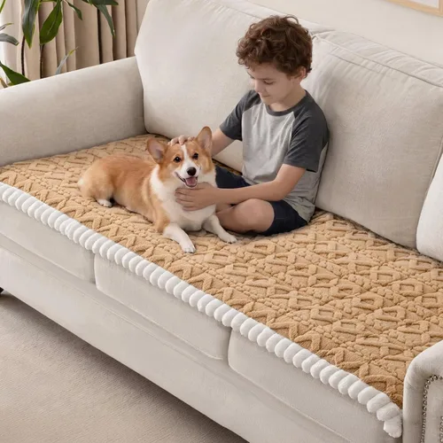 Miniatura 11 de Funda de sofá para perros, fundas de sofá lavables antideslizantes para sofá de 2 cojines, protector de sofá mullido y tapete de cama para mascotas