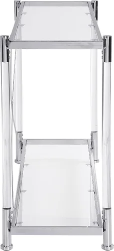 Miniatura 6 de Moderna mesa consola de cristal plateado, mesa de sofá estrecha para entrada con estantes de almacenamiento de 2 niveles para pasillo, espacio