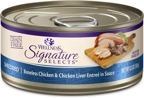 Miniatura 30 de Wellness CORE Signature Selects - Alimento húmedo enlatado triturado para gatos adultos, natural, rico en proteínas, sin granos, receta de entrada