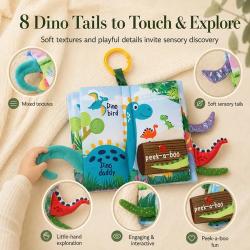Miniatura 3 de Libros de dinosaurio para bebés de 0 a 6 meses, libros de tela arrugada para bebés, juguetes para el tacto y la sensación de la barriga para bebés