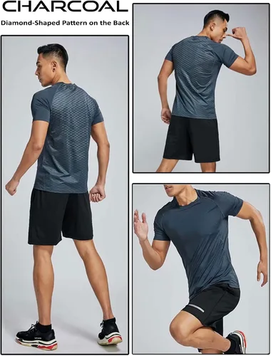 Miniatura 4 de Paquete de 5 camisetas de manga corta, con cuello redondo y de secado rápido para hombre, camisetas deportivas para correr, entrenar o ir al gimnasio