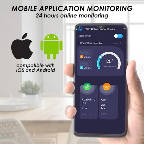 Miniatura 4 de Controlador inteligente de pH/ORP con monitoreo y dosificación remota a través de aplicación, medidor 3 en 1 de pH/ORP/Temp con sondas reemplazables