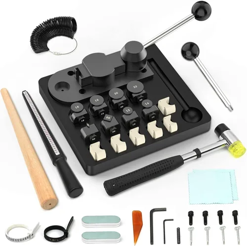 JAZORR Herramienta de doblado de anillos, doblador de anillos con troqueles de nailon, herramienta de medición de anillo, herramienta multifuncional