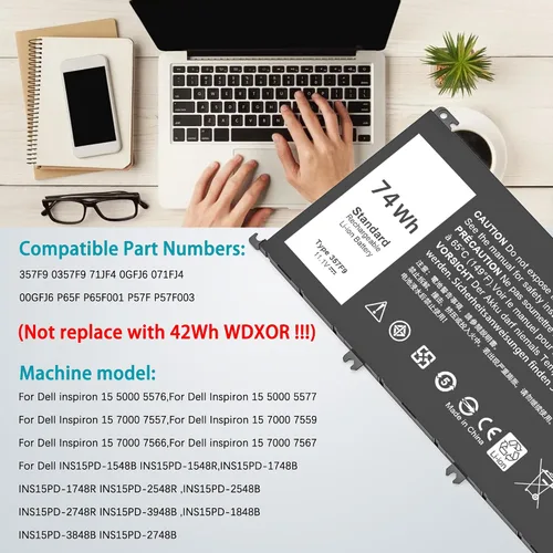 Miniatura 4 de Batería para portátil de 74 Wh 357F9 compatible con Dell Inspiron 15 7000 Gaming 7559 i7559 7557 i7557 7567 7566 inspiron 15 5000 Gaming 5577 5576