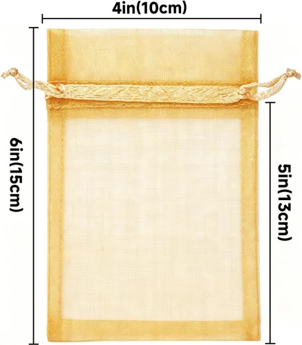 Miniatura 2 de Joycraft 50 bolsas de organza, bolsas de tul transpirables doradas de 4 x 6 pulgadas con cordón, bolsa de malla transparente para recuerdos de boda