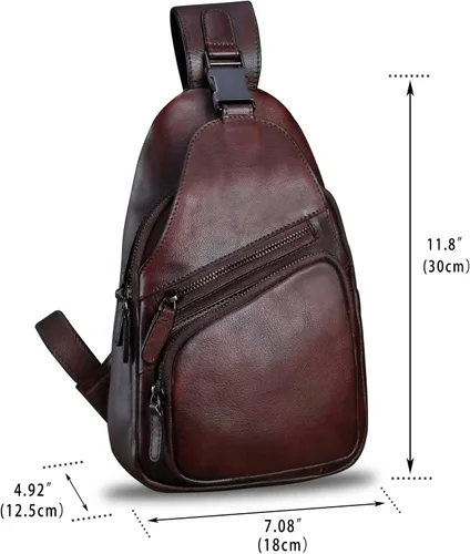 Miniatura 5 de LRTO Bolso de cuero genuino para hombres y mujeres, estilo vintage, de cuero auténtico, bandolera de hombro, bolso cruzado en el pecho, Café, Único