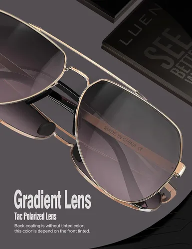 Miniatura 7 de Lentes para aviador Luenx polarizados, para hombres y mujeres, con armazón de metal grande, protección UV 400