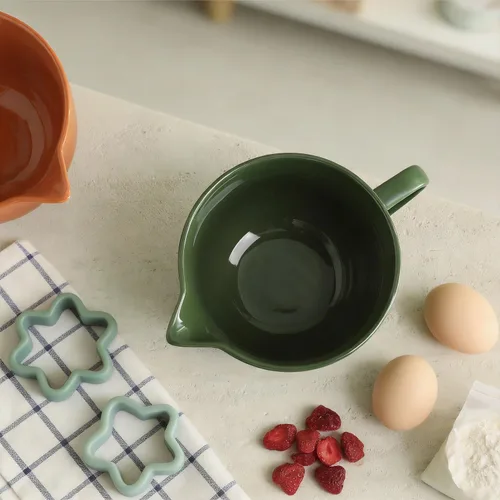 Miniatura 3 de Gaolinci Tazón de cerámica simple de color sólido para cocina, cuenco grande de 1 cuarto de galón, con boquilla de vertido y mango