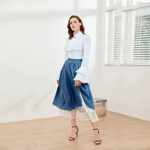 Miniatura 3 de Vestido midi de cintura elástica vintage para mujer