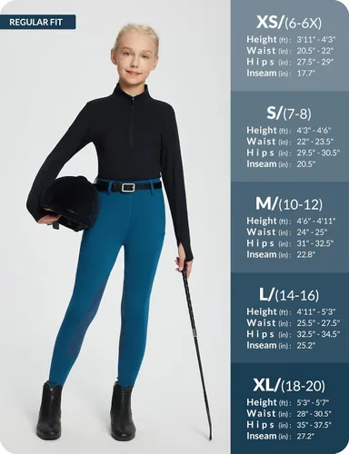 Miniatura 50 de baleaf Pantalones de equitación para niñas, pantalones ecuestres para niños, con parche en la rodilla, bolsillo con cremallera