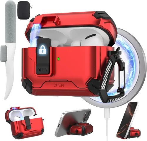 Miniatura 22 de Maxjoy Funda protectora para AirPods 4 2024, funda protectora para AirPods de 4ª generación con bloqueo automático, compatible con MagSafe, Verde