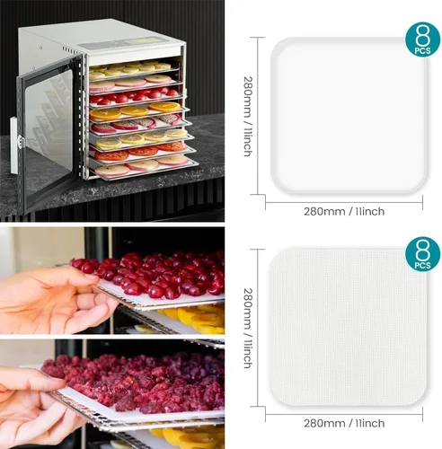 Miniatura 2 de 8 bandejas deshidratadoras de alimentos de silicona con borde, 8 alfombrillas de malla para secadora, hojas deshidratadoras de silicona