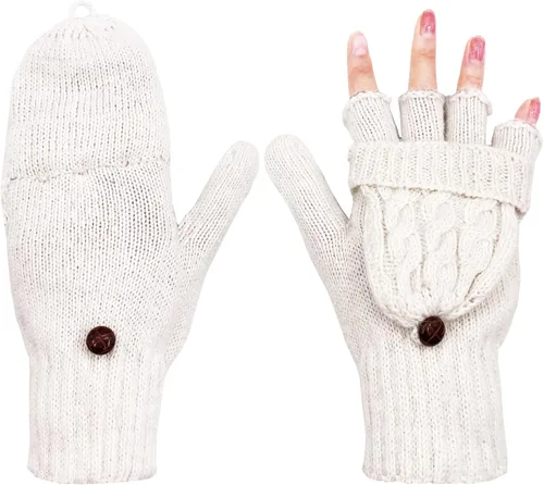 Miniatura 119 de Beurlike Guantes de invierno para mujer, de lana cálida, a prueba de viento, convertibles, sin dedos