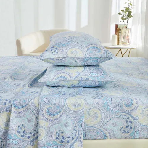 Miniatura 2 de Brandream Juego de sábanas tamaño King con estampado floral lujoso estilo bohemio con medallón azul y estampado de cachemira, colección de ropa