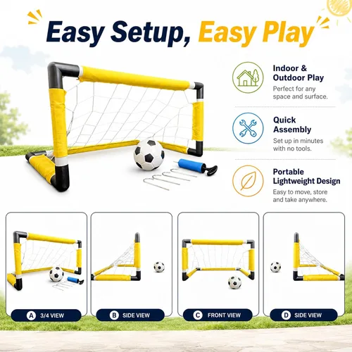 Miniatura 3 de Juego de portería de fútbol para niños con pelota, bomba y red, juguete deportivo portátil al aire libre para diversión de verano, fácil