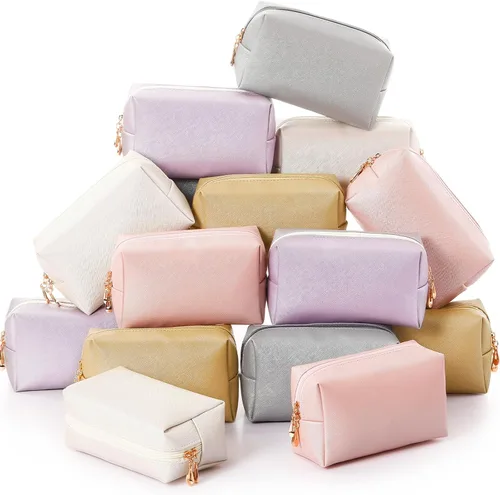 Miniatura 15 de Kigeli 15 piezas de bolsas de maquillaje estéticas, bolsas de cosméticos de cuero PU impermeables, bolsas de aseo lisas, bolsas de maquillaje a