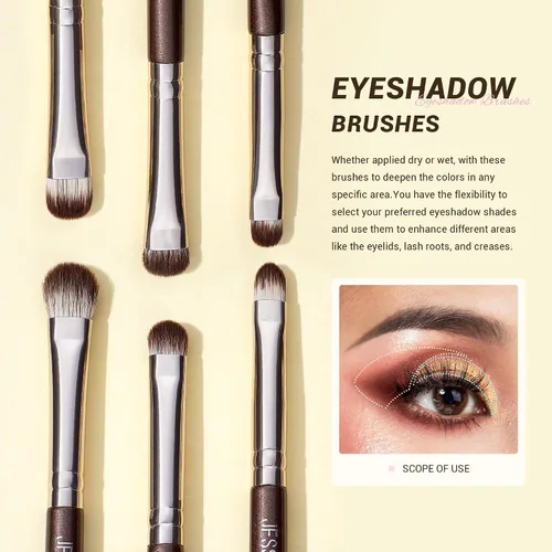 Miniatura 4 de Jessup Pinceles de sombra de ojos, 15 piezas, juego de pinceles de ojos naturales para sombra de ojos, corrector de cejas, delineador de ojos, novia
