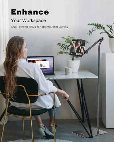 Miniatura 4 de AboveTEK Soporte de piso para tableta, elegante soporte de piso para iPad de altura ajustable con base estable, soporte de aluminio de rotación