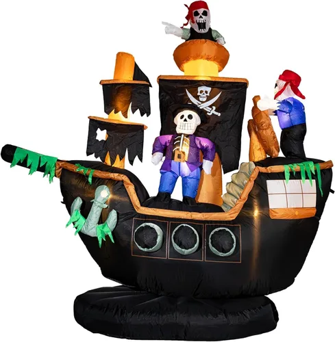 Miniatura 11 de Letrero de 7.5 pies "Santa Stop Here" Hombre de Jengibre Inflable de Navidad con Luces LED, Decoraciones Inflables para Patio Exterior, Césped