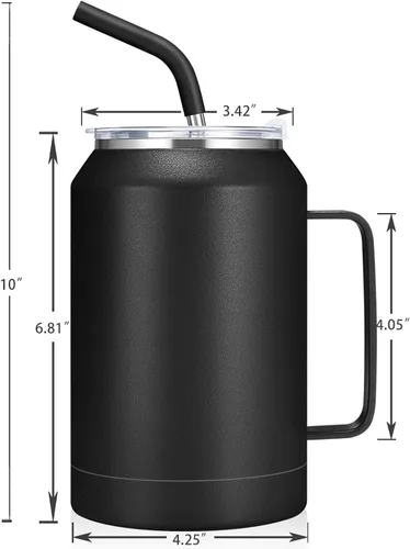 Miniatura 5 de zenbo - Vaso de acero inoxidable aislado al vacío con asa, tapa y popote, mantiene las bebidas frías hasta 36 horas, cuerpo a prueba de sudor, apto