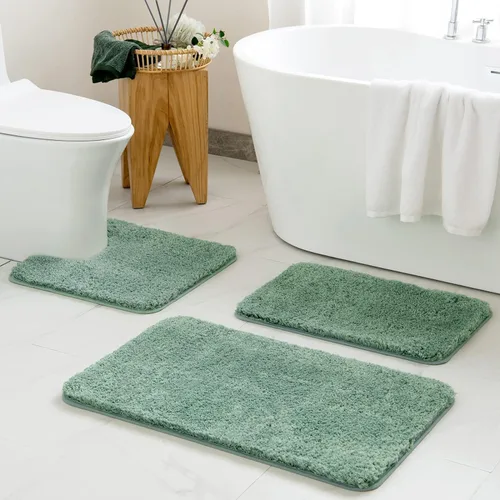 Miniatura 39 de MIULEE Juego de 3 alfombras y tapetes de baño extra gruesos de microfibra antideslizante y tapete de baño de contorno en forma de U para baño, baño