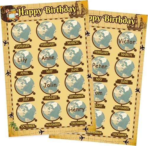 Miniatura 10 de Tabla de feliz cumpleaños para aula, 2 unidades, decoración de póster de cumpleaños de 17 x 12 pulgadas, recortes de calendario de cumpleaños