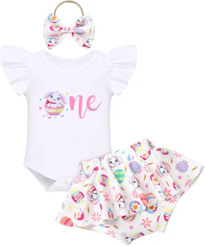 Miniatura 21 de IMEKIS Traje de 1er cumpleaños para bebé niña con estampado de girasol y durazno + pantalones cortos con volantes + diadema para sesión de fotos