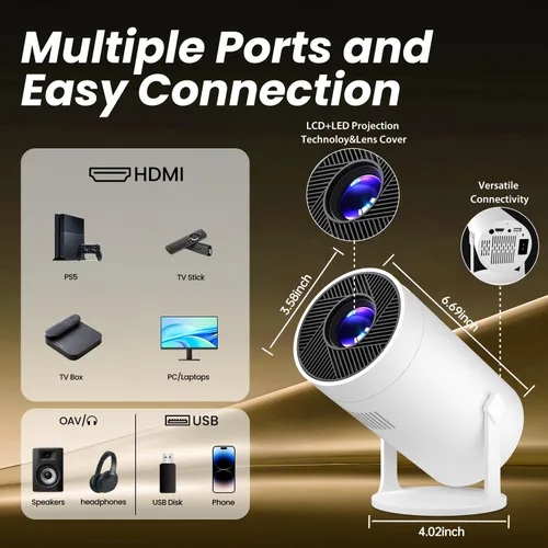Miniatura 7 de Mini Proyector con WiFi y Bluetooth, Soporte 4k, Proyector Portátil para Exteriores, Proyector Inteligente con Android, Aplicación Integrada