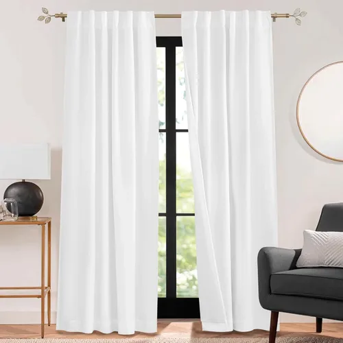 Miniatura 41 de RYB HOME 3 en 1 insonorizadas - oscurecedoras - cortinas de lino con aislamiento, cortinas de ahorro de energía con bloqueo de ruido para Lino blanco