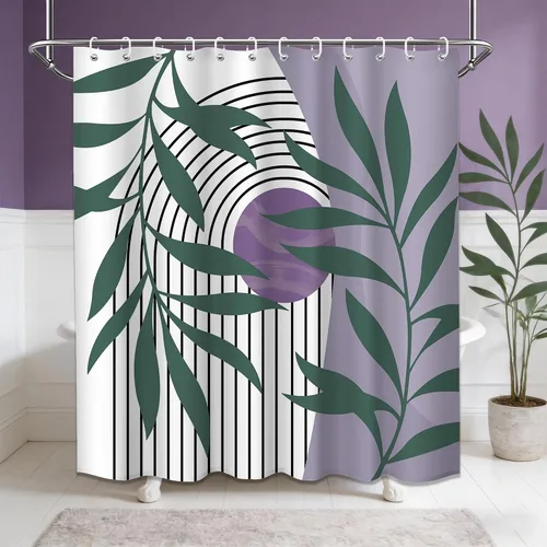Miniatura 73 de Cortina de ducha bohemia en negro y gris, cortinas de ducha modernas de mediados de siglo negro y gris para baño, juego de tela impermeable