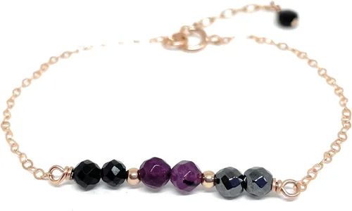 Pulsera de protección empática hecha a mano, turmalina negra, cuarzo rosa, hematita, pulsera de amatista, relleno de oro, minimalista, piedra de