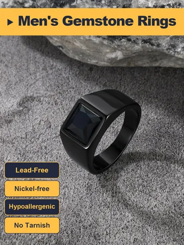 Miniatura 4 de U7 Anillo de joyería de moda de ónix negroazul para hombres y mujeres, anillos de sello cuadrado de acero inoxidable para papá y padre, anillos