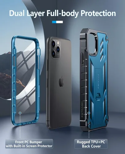 Miniatura 4 de FNTCASE Funda para iPhone 11 Pro-Max: Fundas protectoras resistentes a prueba de golpes con soporte - Resistente doble capa de grado militar a