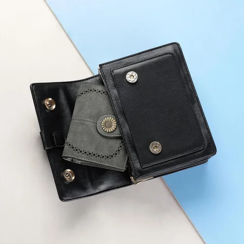 Miniatura 6 de SENDEFN Cartera pequeña de cuero plegable para mujer, con bloqueo RFID y bolsillo para monedas con cremallera, 1-gris, Cartera pequeña para mujer