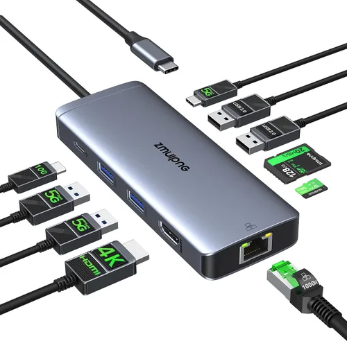 Miniatura 9 de Hub USB C Estación de acoplamiento USB C Monitor dual 4K@60Hz+DP 8K@30Hz para Dell HP, Estación de acoplamiento para portátil 3 monitores 15 en 1