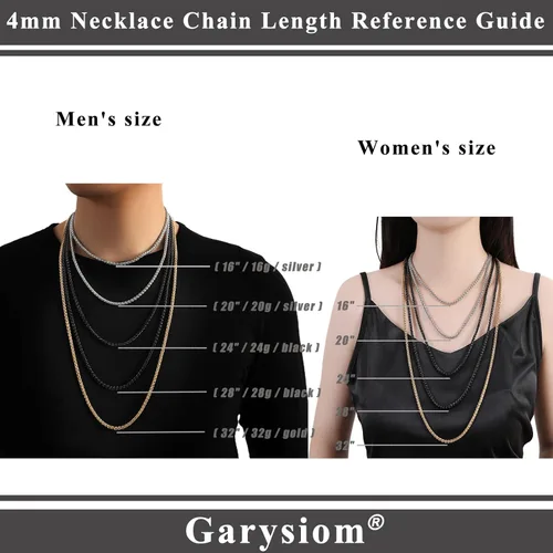 Miniatura 6 de Garysiom 3 collares de cadena para hombres, cadenas de trigo de acero inoxidable de 0.157in, oro negro y plata para hombres y niños, regalo