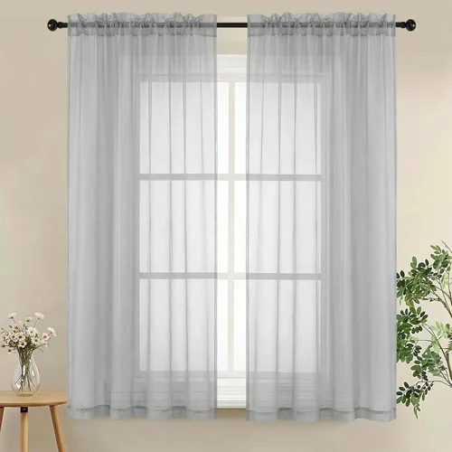 Miniatura 96 de LIVEKID Cortinas traslúcidas negras de cocina de 36 pulgadas de largo, cortinas cortas filtrantes de luz, 2 paneles de gasa aireada, texturizadas
