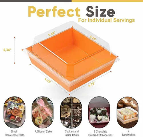 Miniatura 5 de Paquete de 100 cajas de embutidos de 5 pulgadas con tapas transparentes y tenedores – Tabla de papel individual para llevar con tapa, recipientes