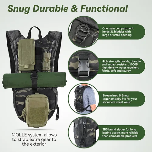 Miniatura 3 de MARCHWAY Mochila táctica de hidratación Molle con bolsa de agua de TPU de 3 litros, mochila militar para ciclismo, senderismo, correr, escalada