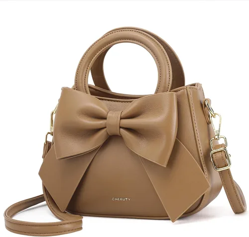 Miniatura 13 de Bolsos pequeños para mujeres tipo bandolera, bolso cruzado de cuero vegano y carteras con asa superior de transporte y lindo nudo de lazo