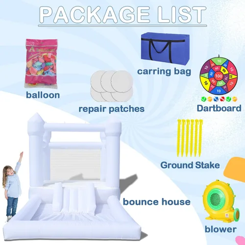 Miniatura 3 de Casa inflable blanca de rebote para niños, casa inflable blanca con soplador UL, piscina de bolas grande y espaciosa sala de diversión para niños