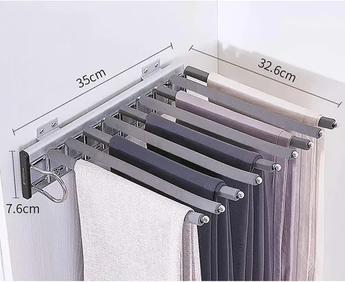 Miniatura 2 de Perchero extraíble con barra antideslizante para colgar, instalación izquierda/derecha para pantalones de armario deslizante, estante