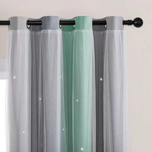 Miniatura 73 de XiDi Cortinas opacas con estrellas para habitaciones de niños, cortinas verdes para ventana de dormitorio de niños, azul y gris, 52 pulgadas de Azul