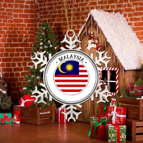 Miniatura 5 de Bandera de Malasia Adornos de Navidad para niños, bandera nacional, silueta de Malasia, decoraciones de Navidad, regalo de metal copo de nieve